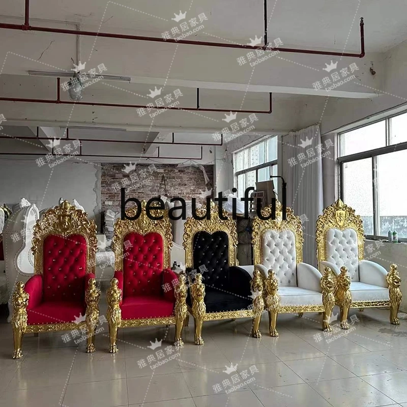 

European high-backed princess throne chair neoclassical lion head carved king high-backed chair