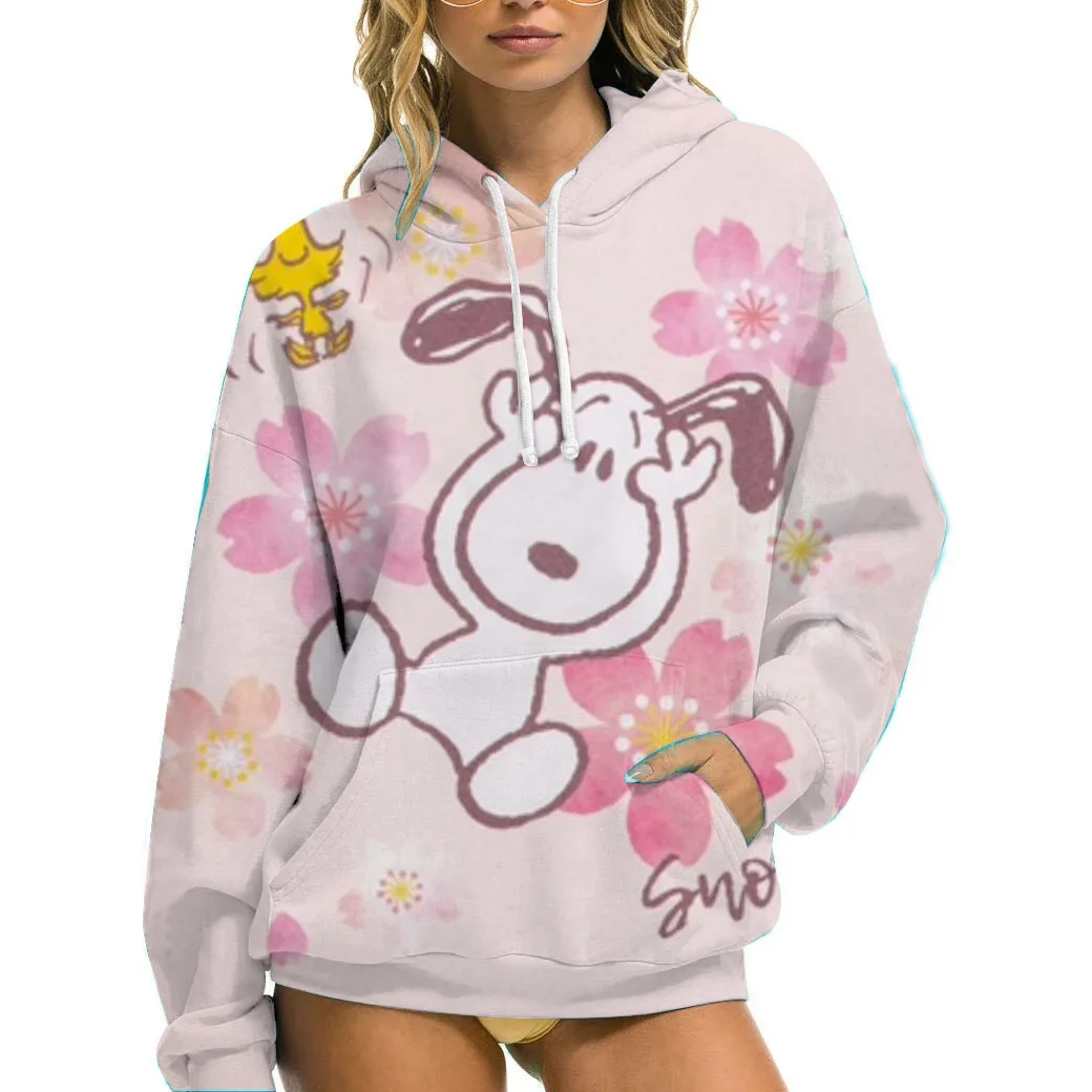 Snoopy Simple lettre sweat à capuche imprimé femmes chaud laine à capuche mode sweat à capuche décontracté automne ample col rond vêtements pour femmes
