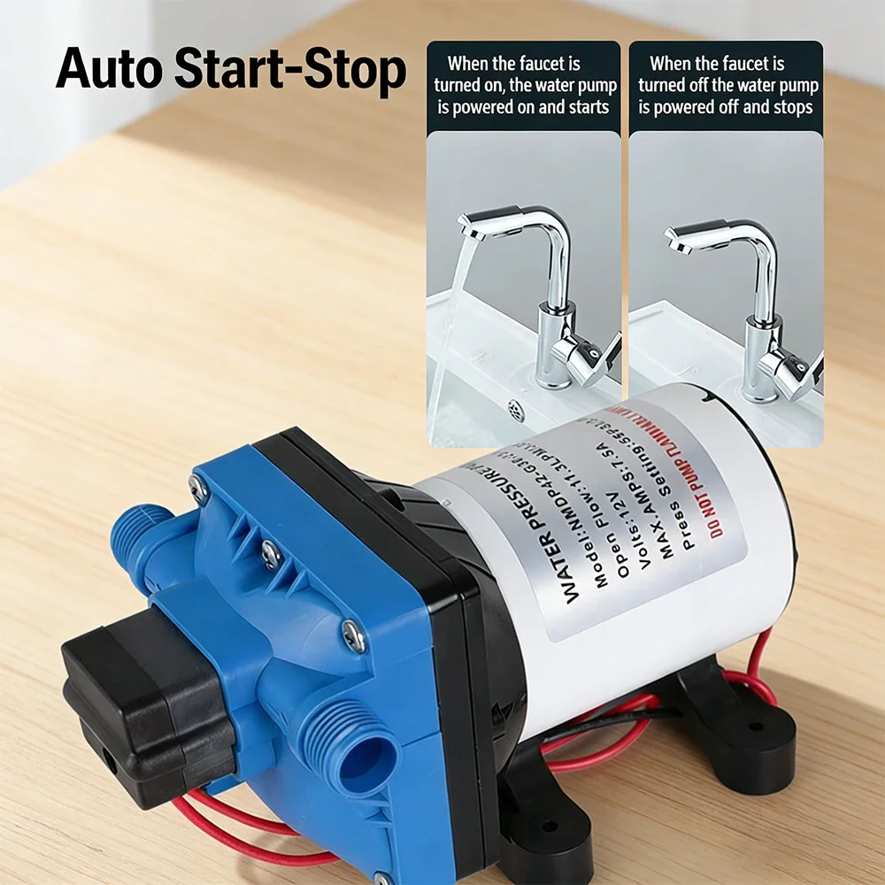 12V/24V DC Horizontal High Pressure Diaphragm Water Pump, Self-Priming Mini Booster Pump For RV & Marine Boat
