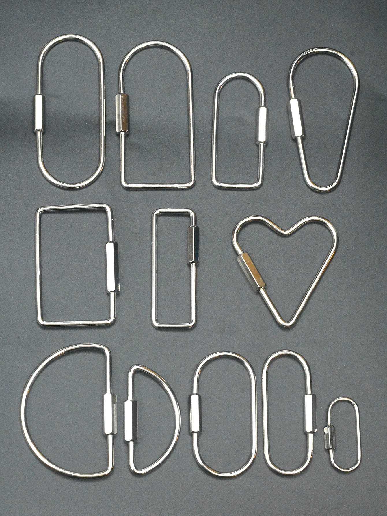 12 Style Ins Geometric Design Silver Plate Brass Oval Drop Rectangle Heart Screw Locking Carabiner Key Ring Keychain EDC Gift
