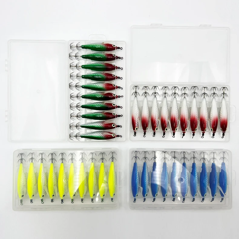 ShareShark 10 Stück/Box Leuchtender Tintenfisch-Jighaken Salzwasser-Angelköder Holzkrebsköder Meeresangeln Oktopus Tintenfisch Köder – Detail 6