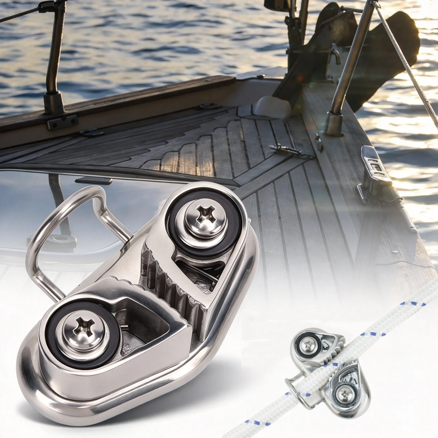 1pcs Boat Hardware Boat Cleats for 3‑12mm Ropes 316 Stainless Cleat Leading Rings Fairlead Boat Pilates Equipment