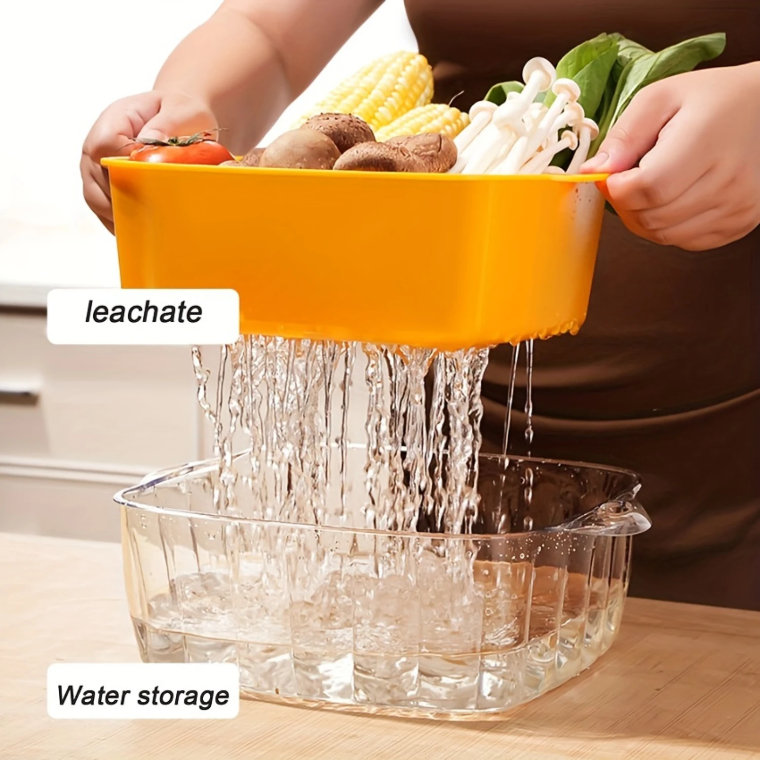 

Double-layer Drain Basket with Vegetable Washing Basin - Food Strainer, Fruit Rice Wash Colander, Rice Sieve - Kitchen Essential