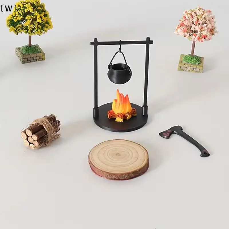 〔W〕Miniatur-Lagerfeuer und Teekanne, moderne Miniatur-Skulpturdekorationen im Fantasy-Stil, DIY-Bastelzubehör für Zuhause und Küche
