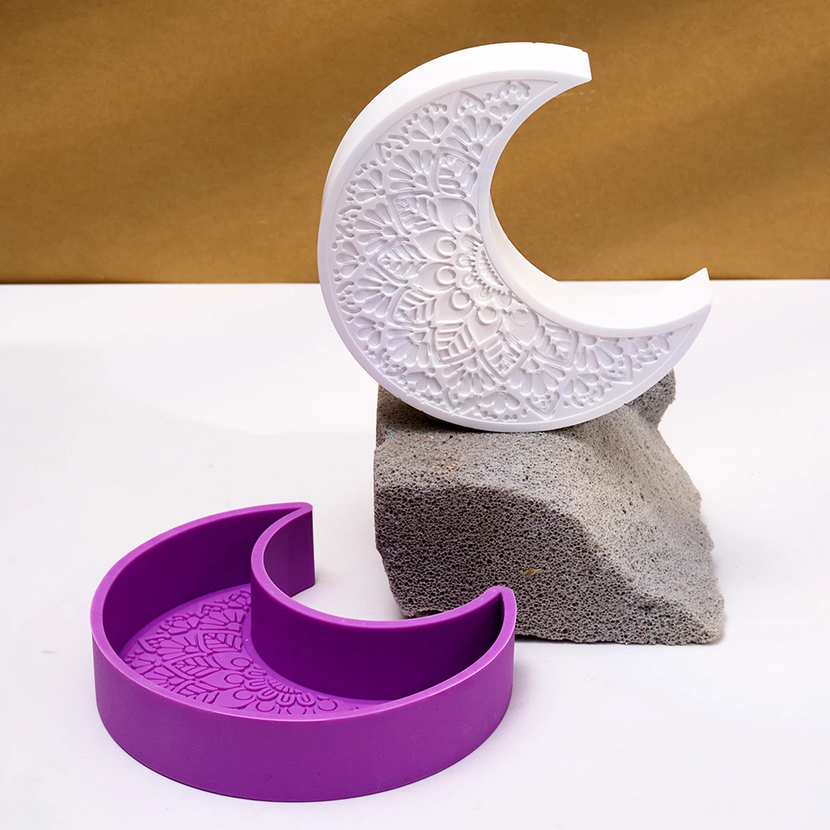 Mandala Crescent Moon Candle Mold Star Silicone Mold for Eid Mubarak Ramadan Decor DIY Handmade Plaster Craft Festive Home Decor