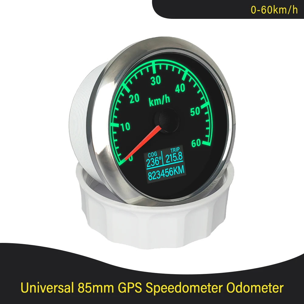 

Universal 85mm GPS Speedometer 0-30 Knots 0-60 Knots 0-60 km/h 0-120 km/h 0-200 km/h With 7 Colors Backlight For Car Motorcycle