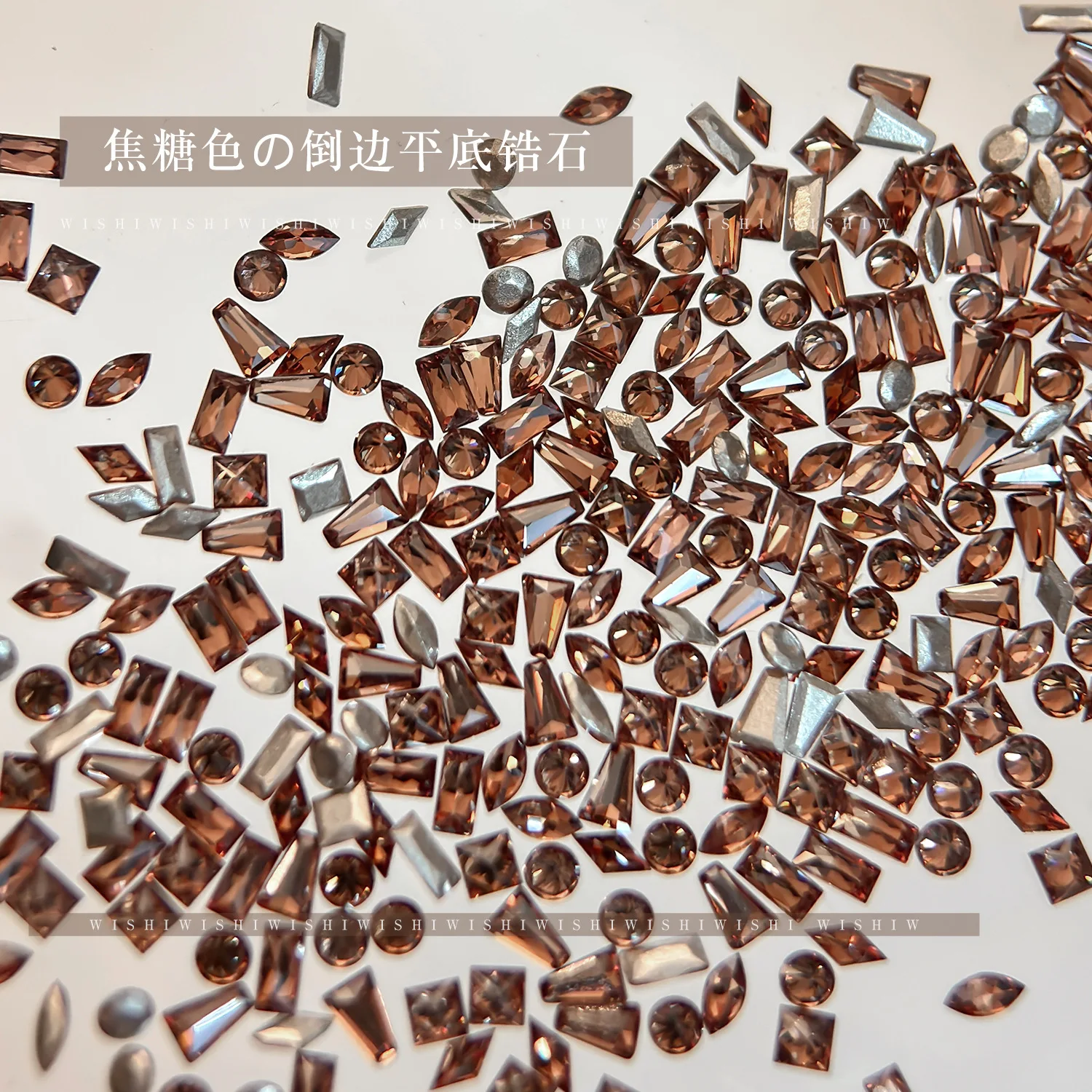 50 шт. Блестящие карамельные мини-цирконы со скошенными краями, прозрачные коричневые кристаллы, смешанные формы, стразы для маникюра, аксессуары для декора ногтей