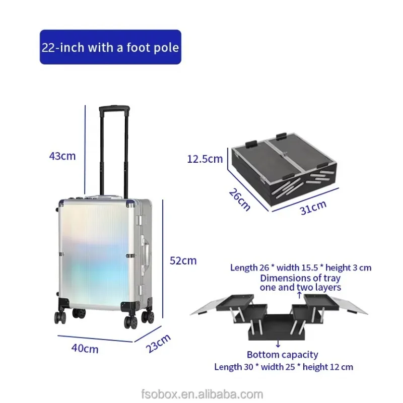 Portable and Foldable Rechargeable Makeup Case with Mirror-Equipped  for Make up Artist Fireproof MDF Board Anti Water
