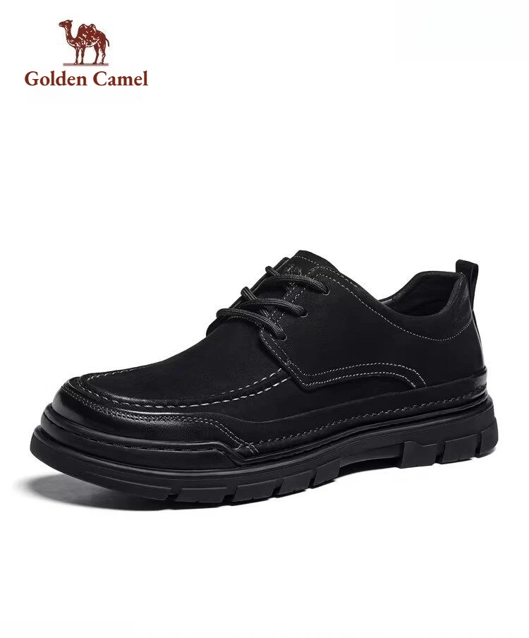 Golden Camel Men's Shoes 2026 Spring Retro Casual Soft Sole Leather Shoes High Quality Non-slip Comfortable Wide Head Work Shoe