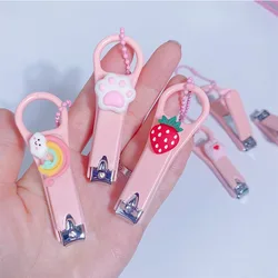 Girls Heart Pink Nail Clippers with Bead Chain Cartoon Bear Rabbit Nail Trimmer Cutter for Home Baby Kids Care Manicure Tools