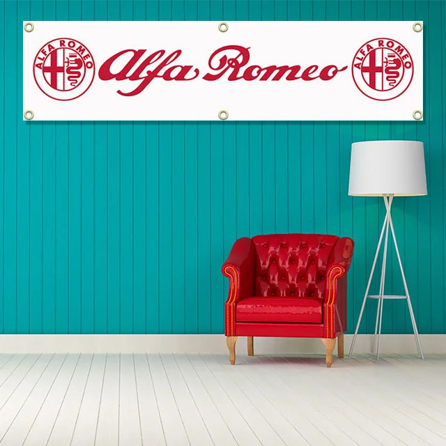 60X240cm Alfa Romeos Racing Flag Polyester Printed Garage or Indoor Outdoor Decoration Banner