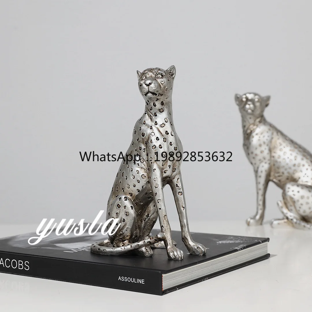 L3-19 Resin silver cheetah child ornament art living room TV cabinet villa office decoration