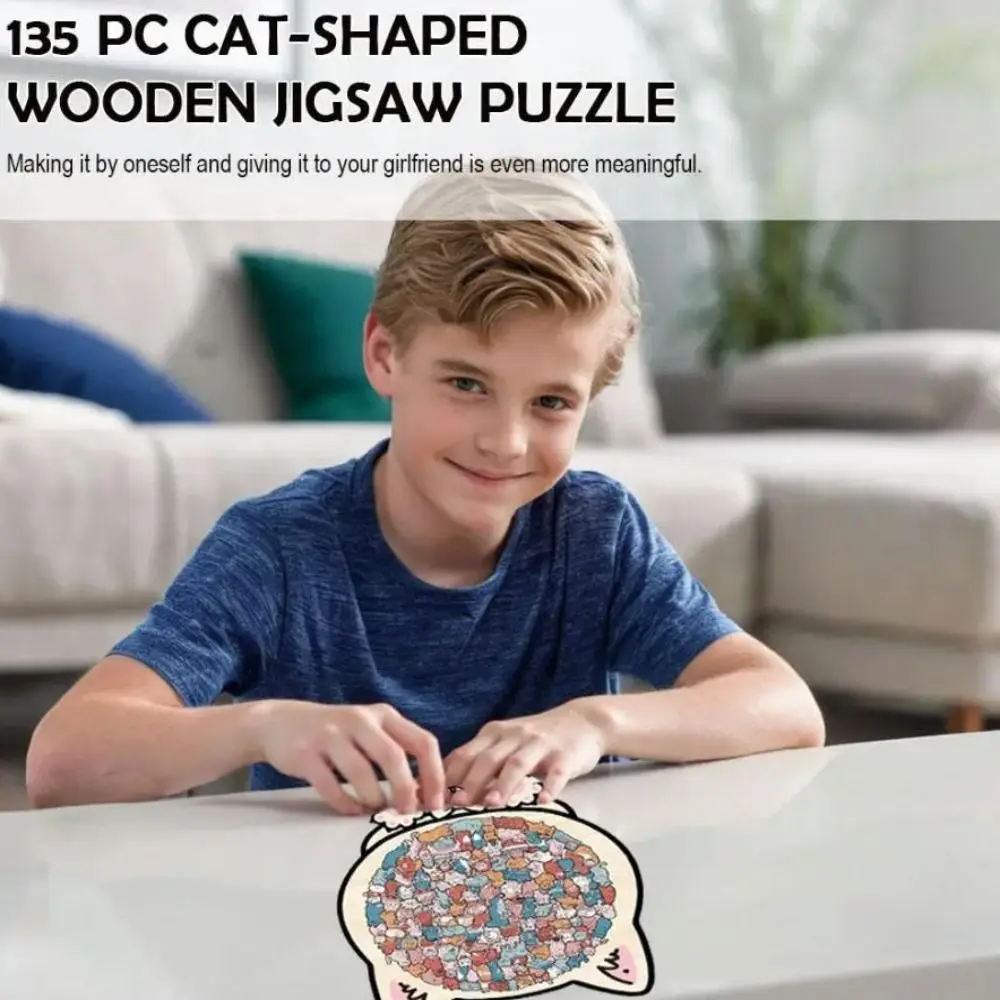 

Brain Burning Cat Puzzle Irregular Puzzle Toy Cute Kitten Animal Puzzle Cat Shaped Wooden Puzzle Colored DIY Assembly