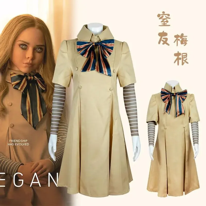 

4pcs M3gan Cosplay Set Megan Dress Uniform Bow Tie Sleeve Leggings Socks Halloween Party Costume