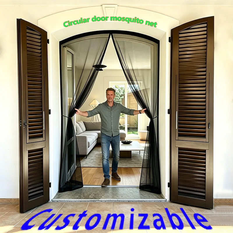 Mosquitera Magnética Curva para Puerta, Redonda, Invisible, de Fibra de Vidrio, Personalizada, Contra Insectos y Moscas, para Puertas y Ventanas, Negra y Blanca