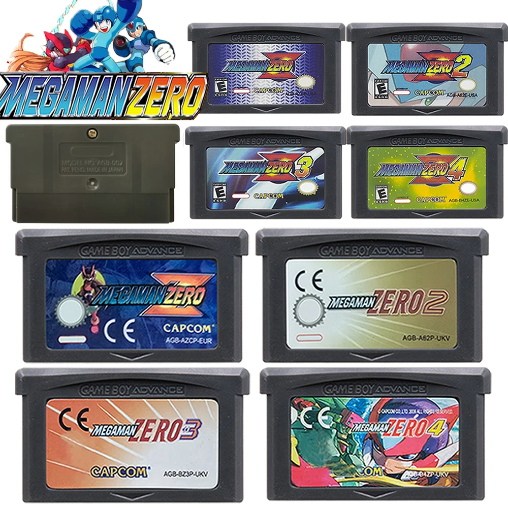Cartucho de jogo gba 32 bits vídeo mega man gba cartão de console de jogo zero 1-4 sol vermelho lua azul para gba