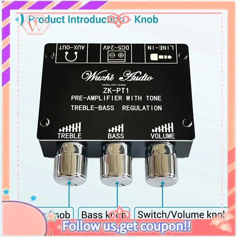 Upgraded 5X Bluetooth 5.0 Decoder Board Dual Channel Stereo Low Noise High And Low Tone Pre-Module Amplifier Board ZK-PT1