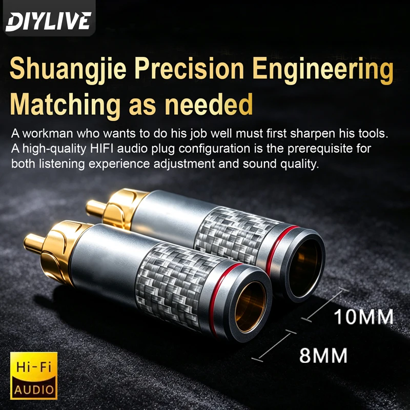 DIYLIVE RCA Lotus Audio Cable Plug, Gold-Plated High-End RCA Head, DIY Audio System Power Amplifier Signal Plug, Male Head