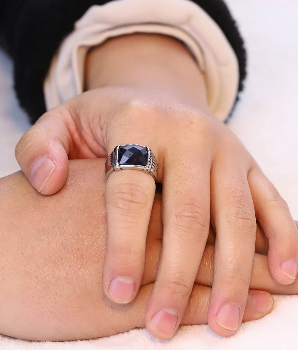 Mosaic Blue Sand Stone Pomegranate Red Stainless Steel Vintage Jewelry Men Ring Rock Rings for Party