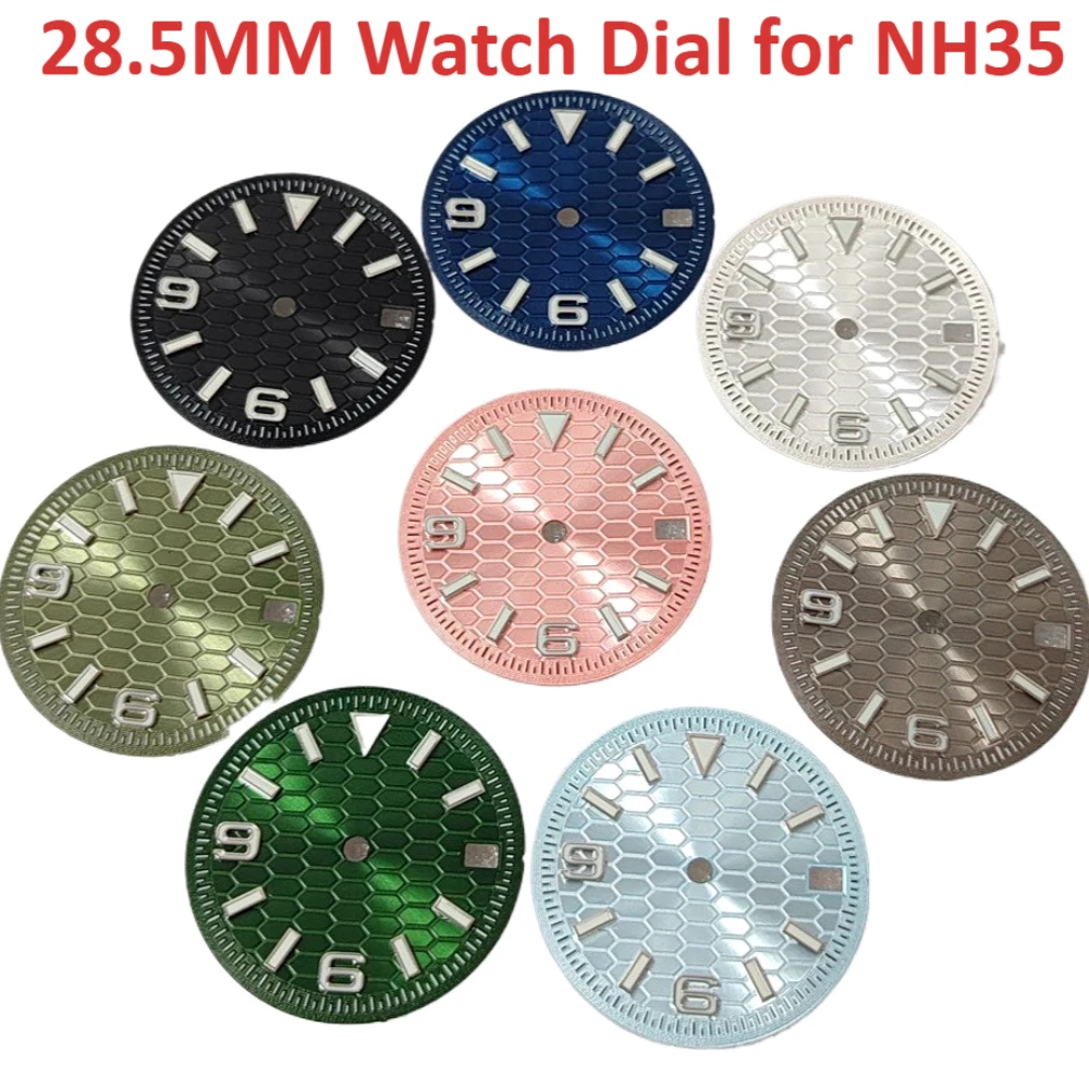 

New NH35 28.5mm Digital Sunray Dial Single Calendar Silver/Gold/rose Nail Dials Green Luminous for NH35 NH36 Movement No Logo