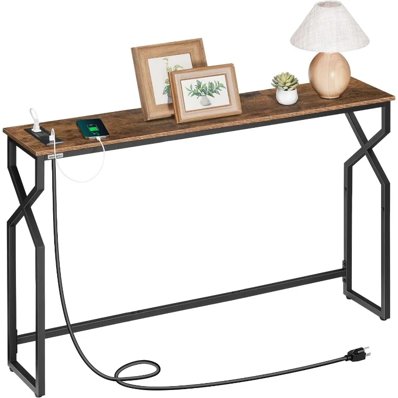 

Консольный столик, стол в прихожей 44,9 дюйма с зарядной станцией, узкий диванный столик, стол для прихожей, диван-стол с USB-портами, я