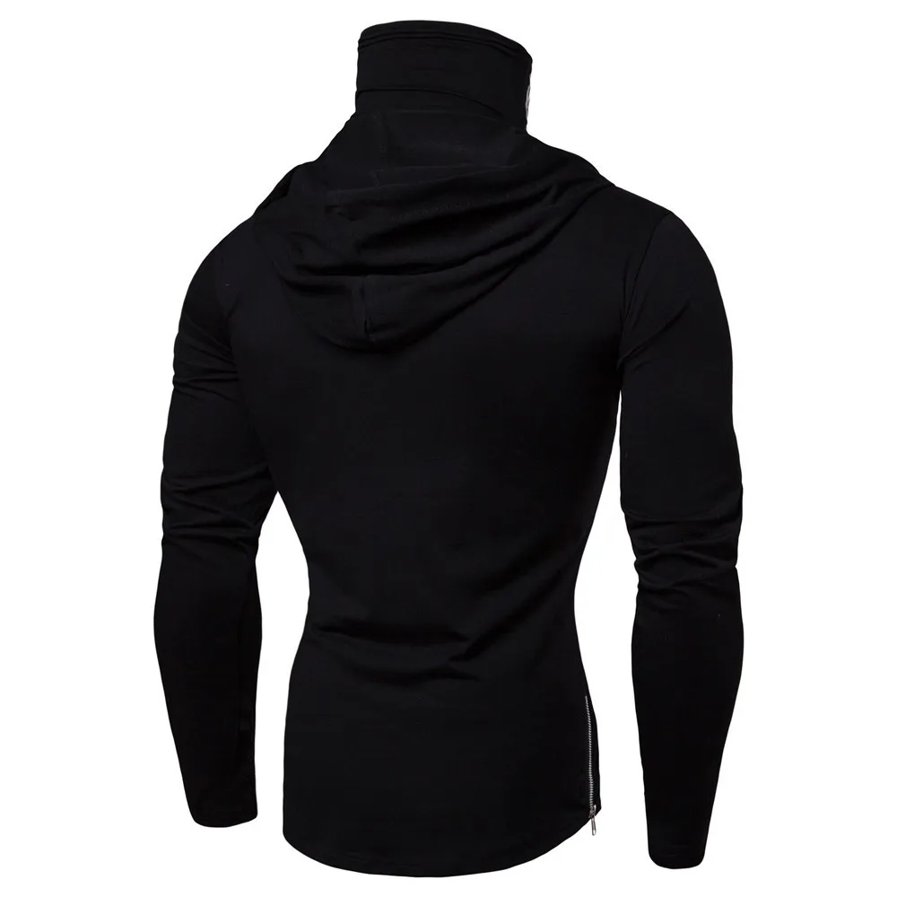 Mens Mask Button Sports Hooded Splice Large Open-Forked Male Long Sleeve Shirts Running Hoodies Sportswear Gym Sports Hoodies