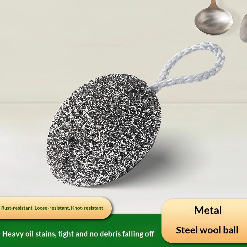 4/7PCS Stainless‑Steel Wire Scourer With Hanging Rope Rust‑Resistant Pot Dish Grease Cleaner Kitchen Gadget