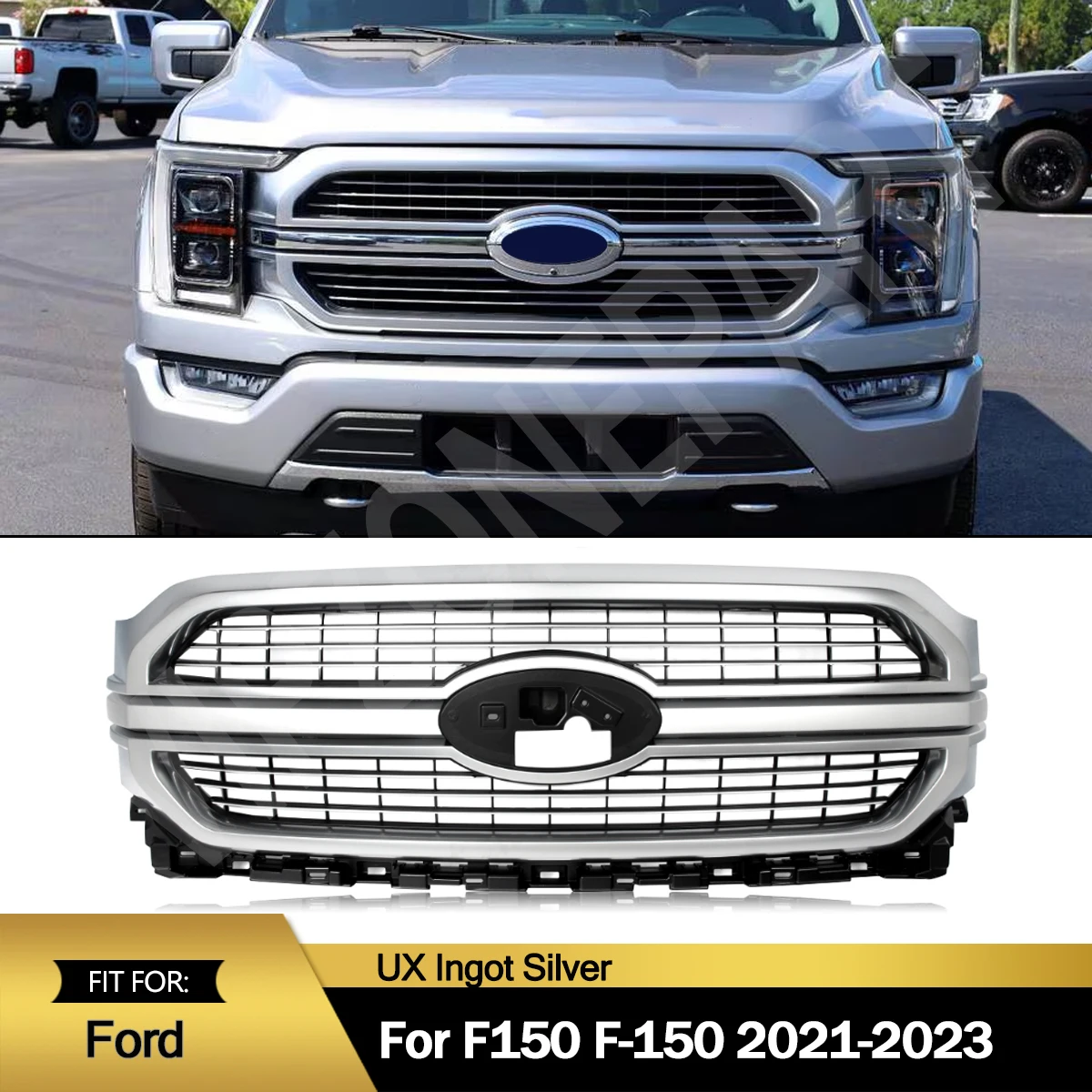 

Front Bumper Grille Upper Grill For Ford 2021-23 F-150 F150 Limited Air Intake Mesh Grille Radiator Grid Grills Assembly Silver