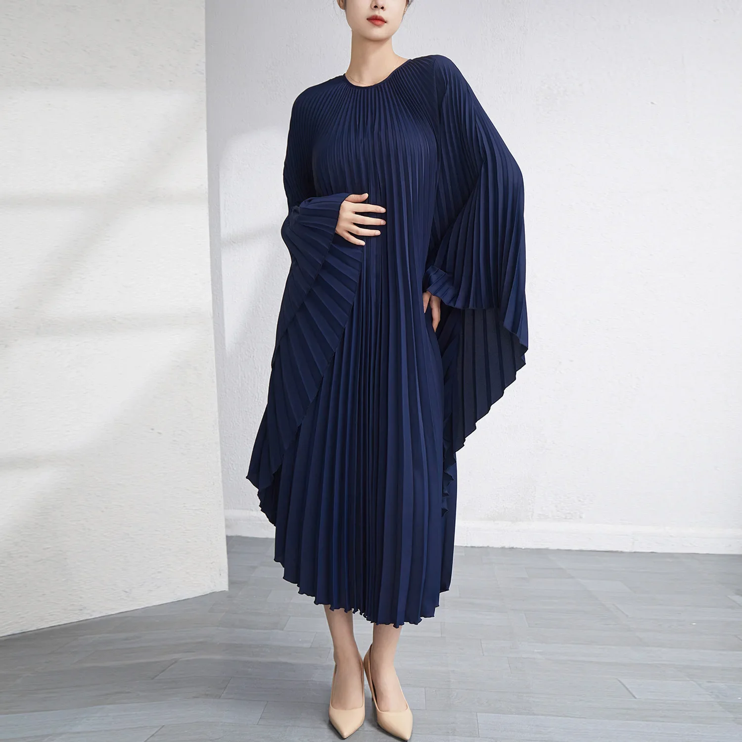 Miyake Pleated Dress 2022 Irregular Dress Loose Fashion Medium And Long Women\'s Age-reducing Meat-covering Color Elegant Skirt