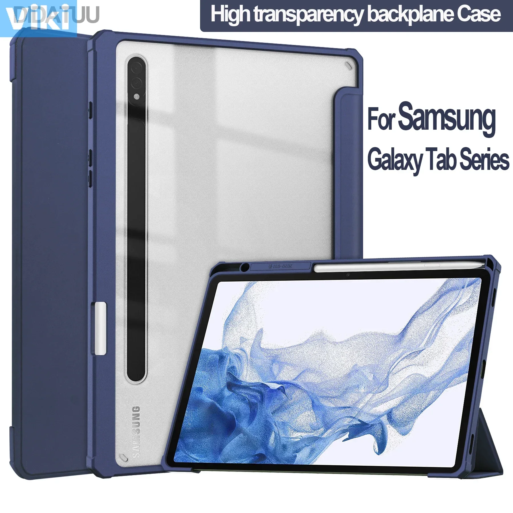 

Back Transparent Case For Samsung Galaxy Tab A9 Plus A8 S6 Lite 10.5 inch S7 Plus 12.4 inch S8 S9 FE 11 inch with Pen Slot Cover