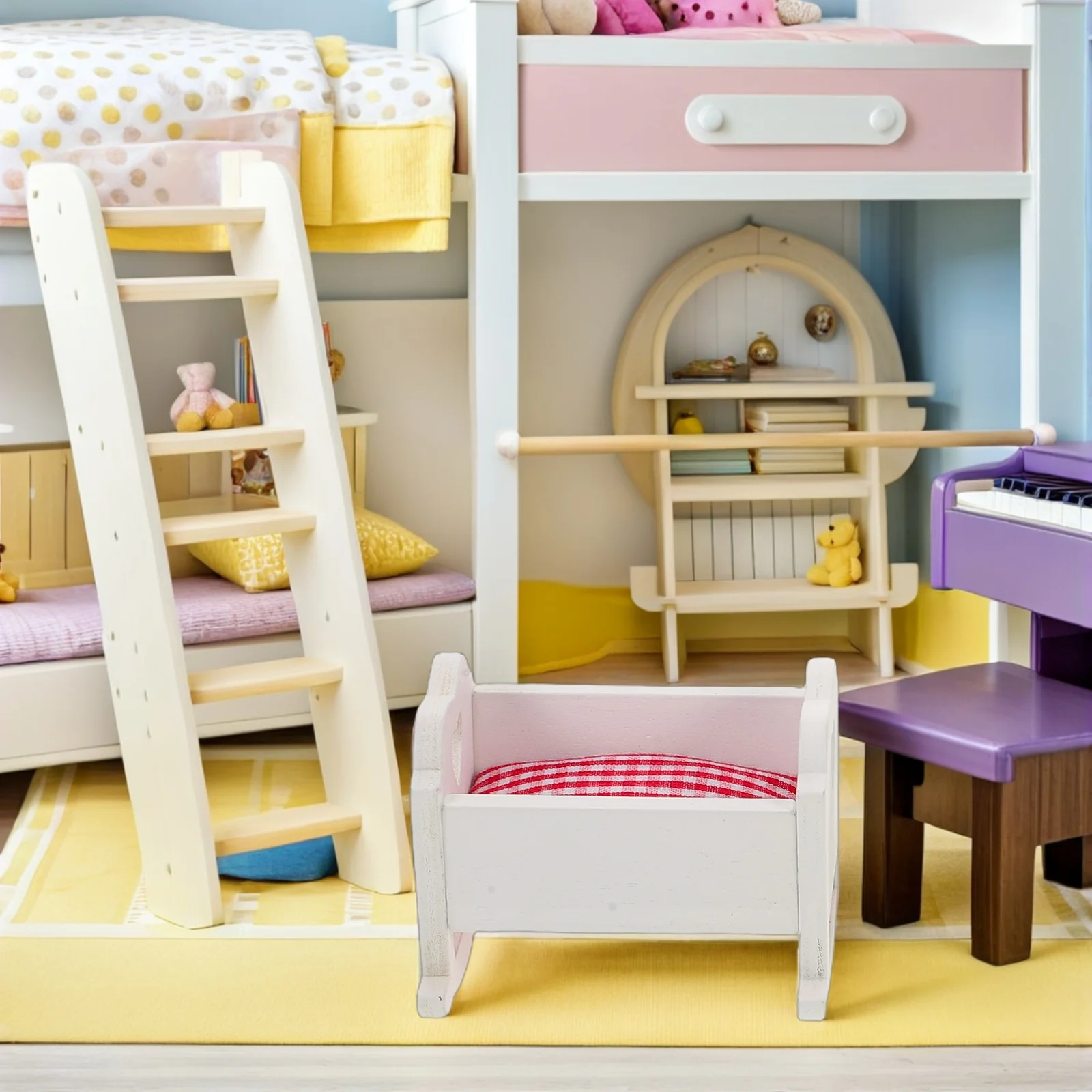 

3Pcs Mini Crib Bed 1:12 Scale Baby Bedroom Furniture Realistic Miniature Adornment Creative Roleplay Scenarios