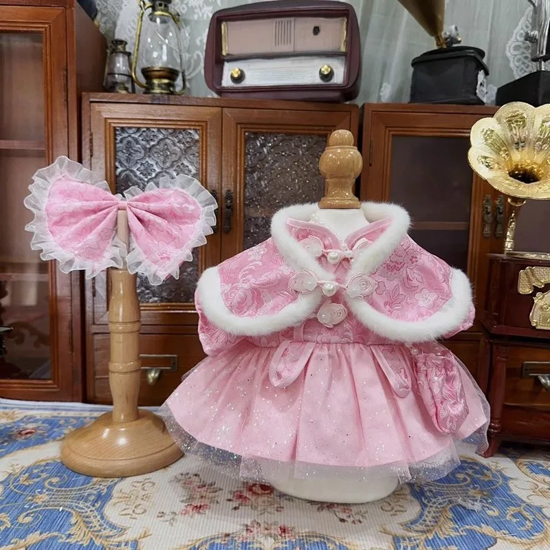 

15CM 20CM Cotton Doll Clothes，Winter Shawl Pink Skirt Headdress Dress Free Shipping