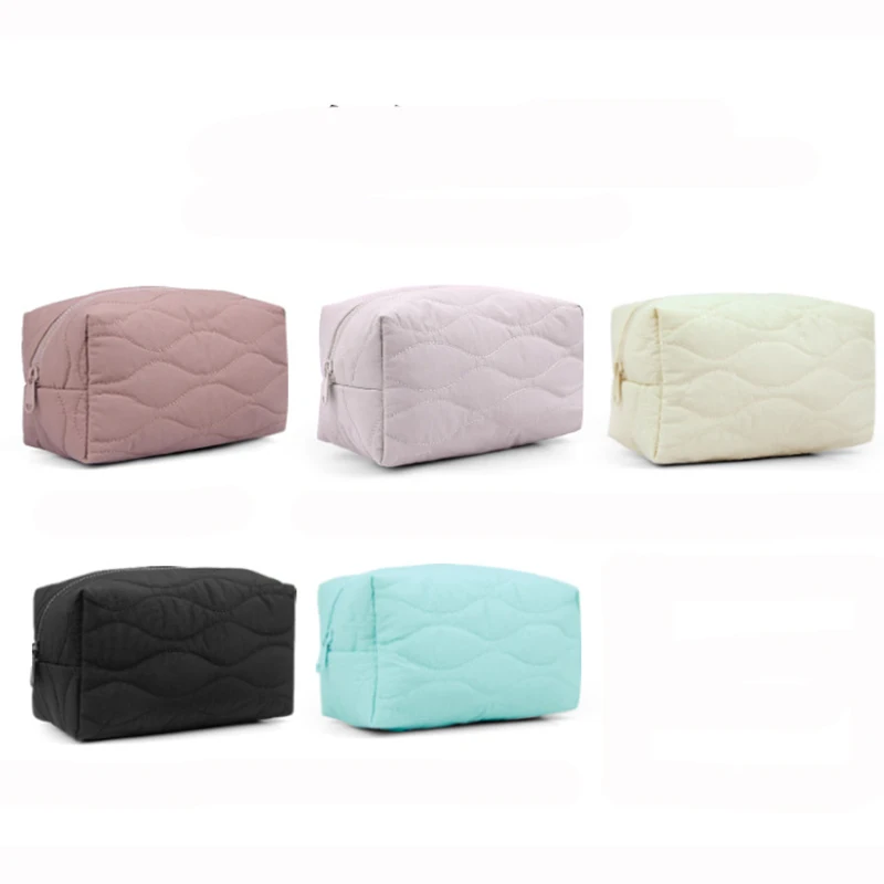 5pcs Cosmetic Bags Women Large Capacity Square Fluffy Filling Travel Makeup Bag