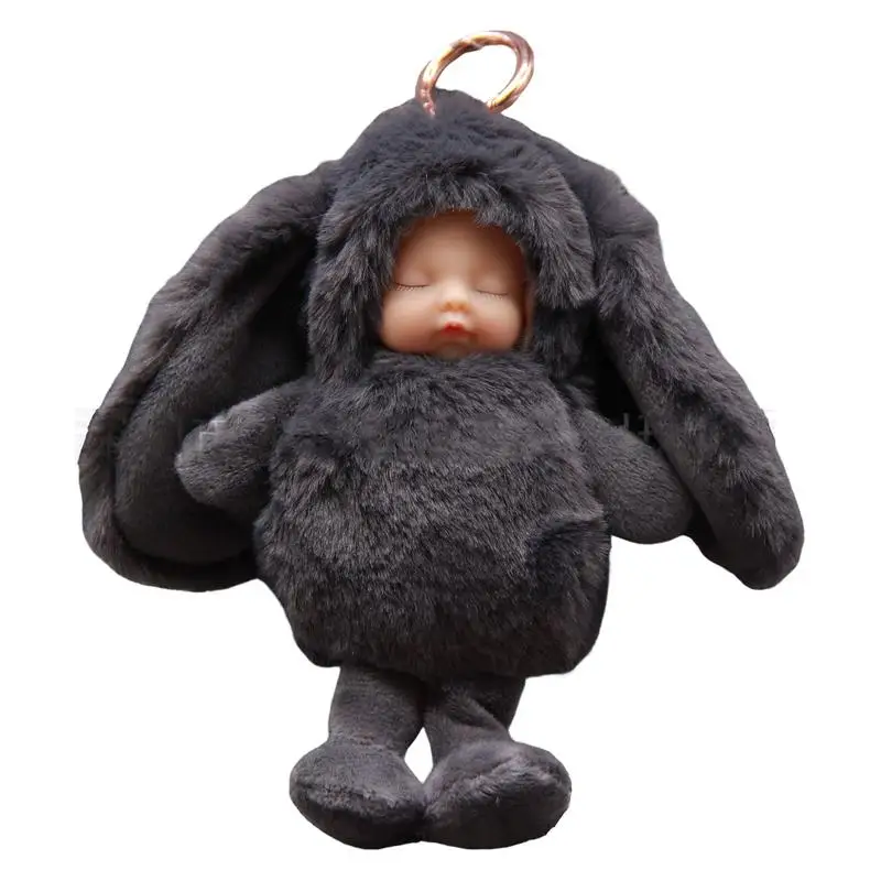 Sleeping Doll Keychain Cute Long Ears Bunny Cartoon Keyring Bag Charm Car Key Holder Bag Pendant Toys Backpack hanging Ornaments