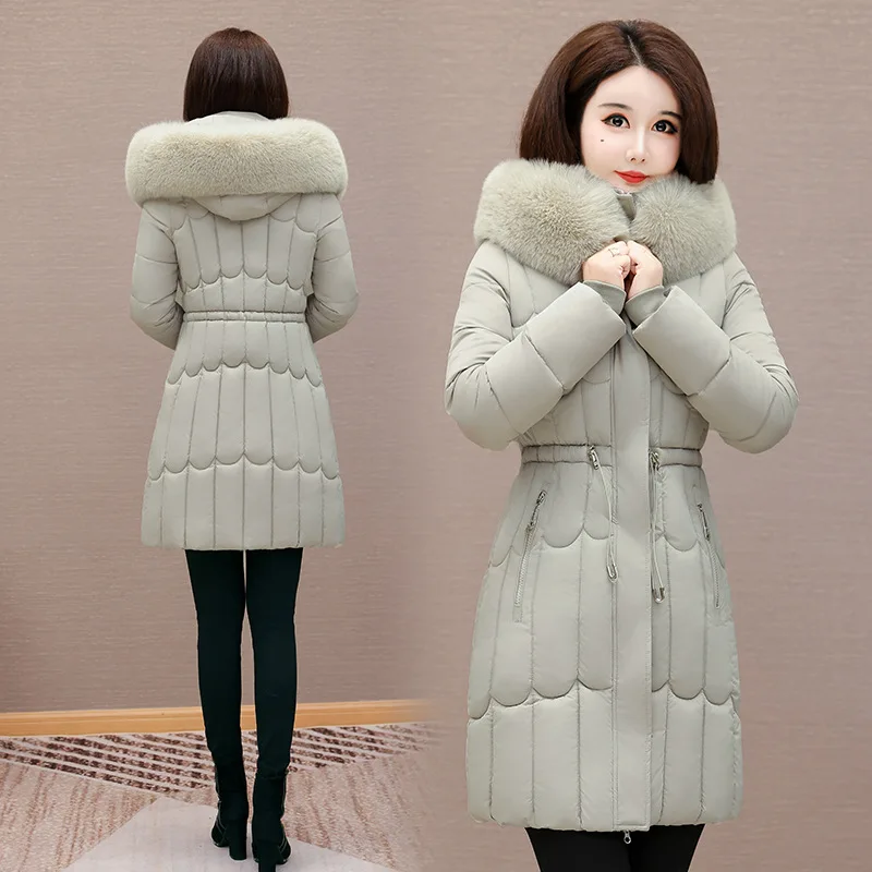 

Зимнее женское новое пальто среднего и длинного утепленного пальто с хлопковой подкладкой, куртка с большим меховым воротником