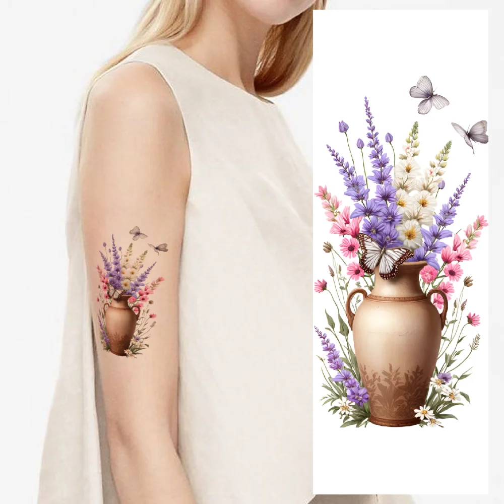 

9pcs Temporary Tattoo Red Roses With Pink Flowers Temporary Tattoo Stickers Floral Vines With Various Flowers For Shoulders