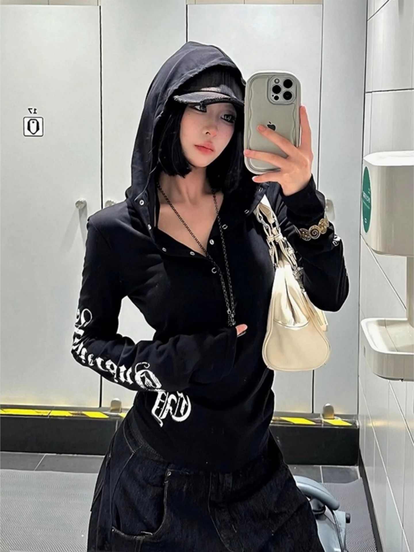 تي شيرت نسائي بغطاء للرأس من American Sle Long Sve للحماية من الأشعة فوق البنفسجية بقصة ضيقة ومتعدد الاستخدامات وطباعة كاجوال من نسيج البوليستر ملابس صيفية #2