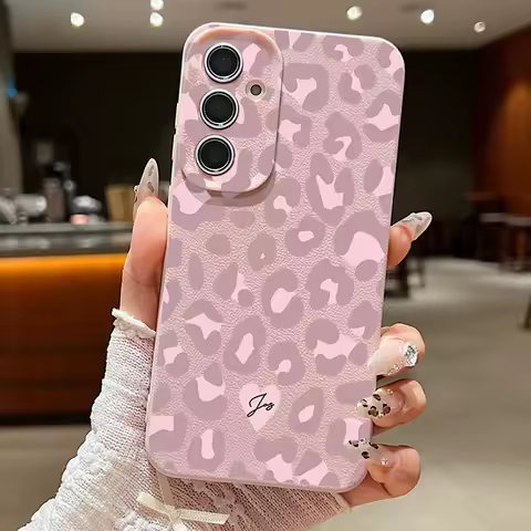 Pink Leopard Print Case For Samsung Galaxy A56 A55 A54 5G A36 A35 A34 A26 A25 A16 A15 S21 FE S22 S23 Plus S24 S25 Ultra Capa