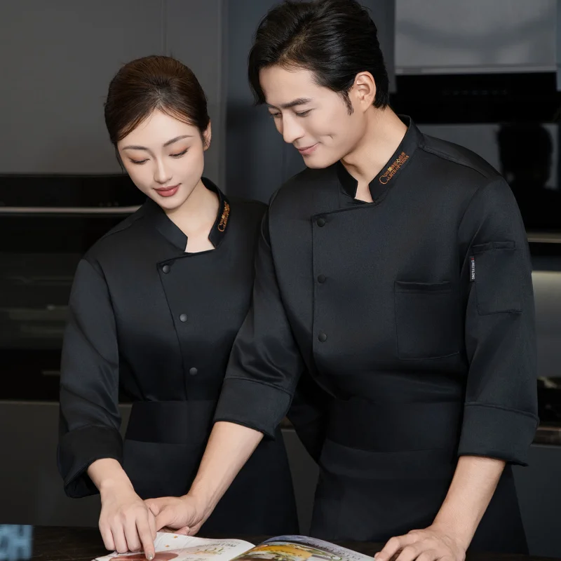 

Осенне-зимняя униформа шеф-повара с длинными рукавами и принтомedlogo для общественного питания, кухни, школы, столовой, рабочая одежда для шеф-повара, мужская одежда для кондитерских изделий