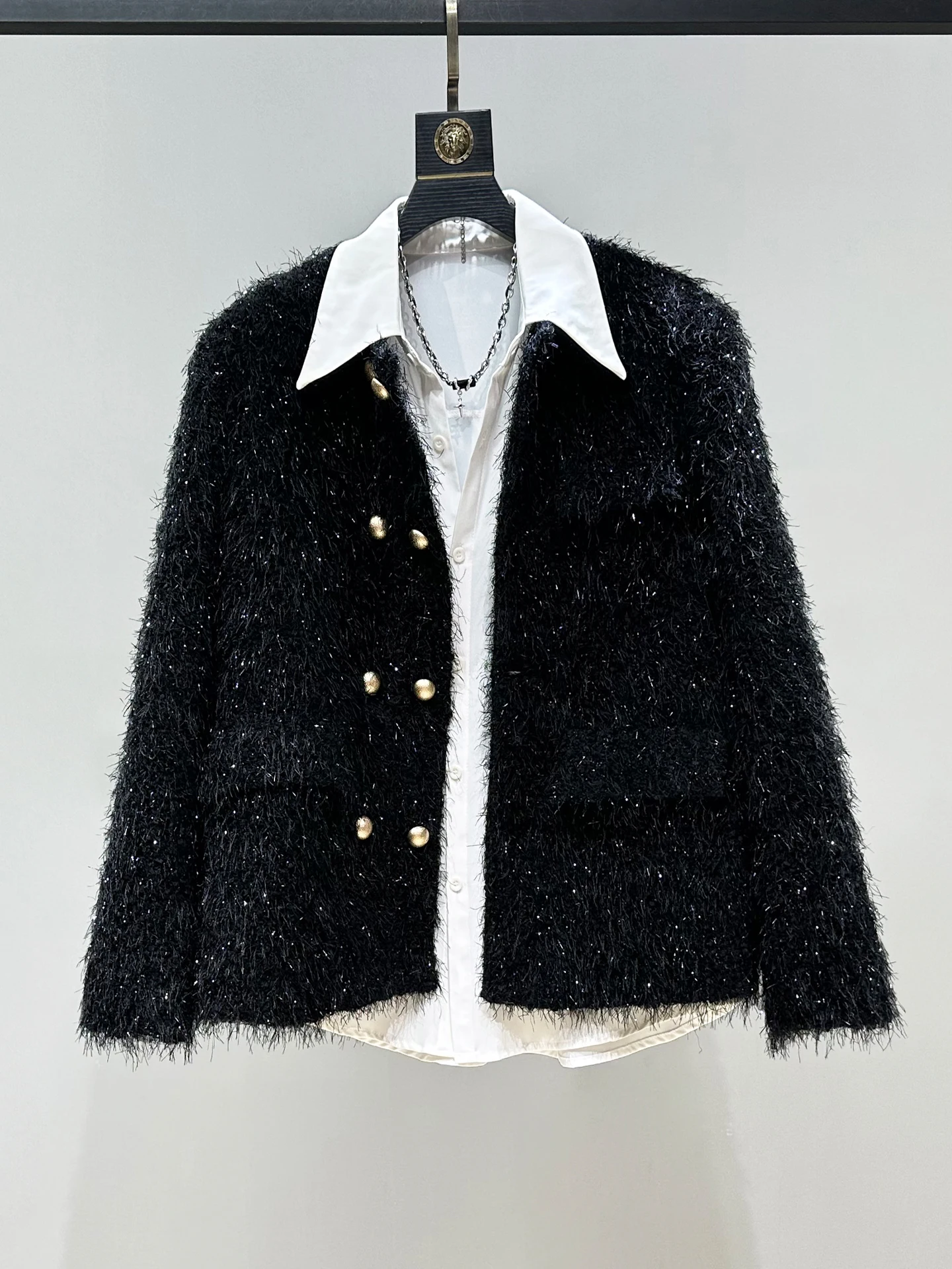 

Ele Faionable Original Home Home Men's Jaet Luxury Light Silk Double Button Jaet High Quali Polyester Fiber