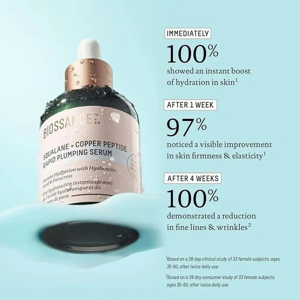 Sérum Rejuvenescedor de Peptídeos de Cobre Biossance com Vitamina C e Óleo de Rosa, Essência com Esqualano, Sérum Hidratante e Firmador para Cuidados 