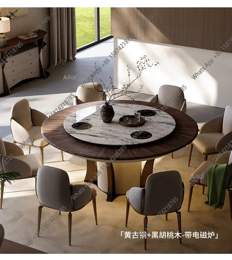 N64 Electric round dining table induction cooker, villa whole house with restaurant series, Italian light luxury solid wood