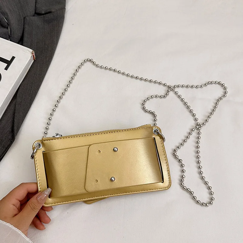 Perlenkette Damen PU Handy Umhängetasche für den täglichen Pendelverkehr Büroarbeit Einfarbige Umhängetasche Damen Geldbörsen – Detail 27