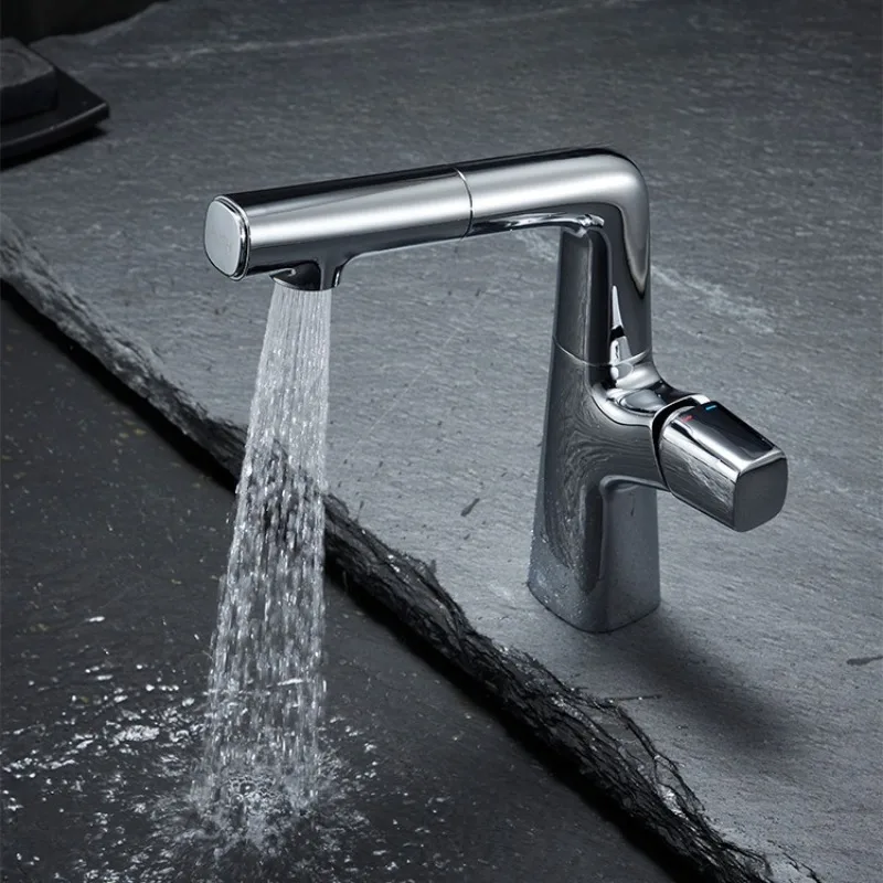 Home Use All Copper Lift and Pull Basin Faucet; Home Use Brushed Gold Bathroom Wash Basin Cold and Hot Basin Faucet.