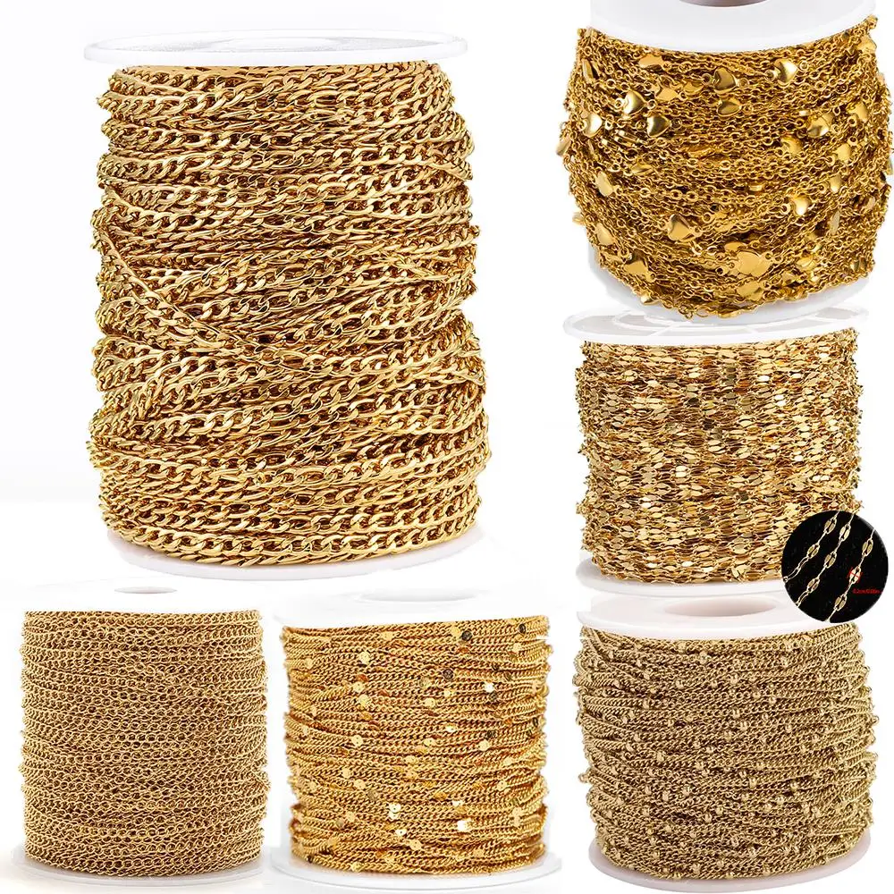 2Meters Stainless Steel Anti-allergy Link Chains for DIY Necklace Bracelet Jewelry Making Accessories Beaded Chain