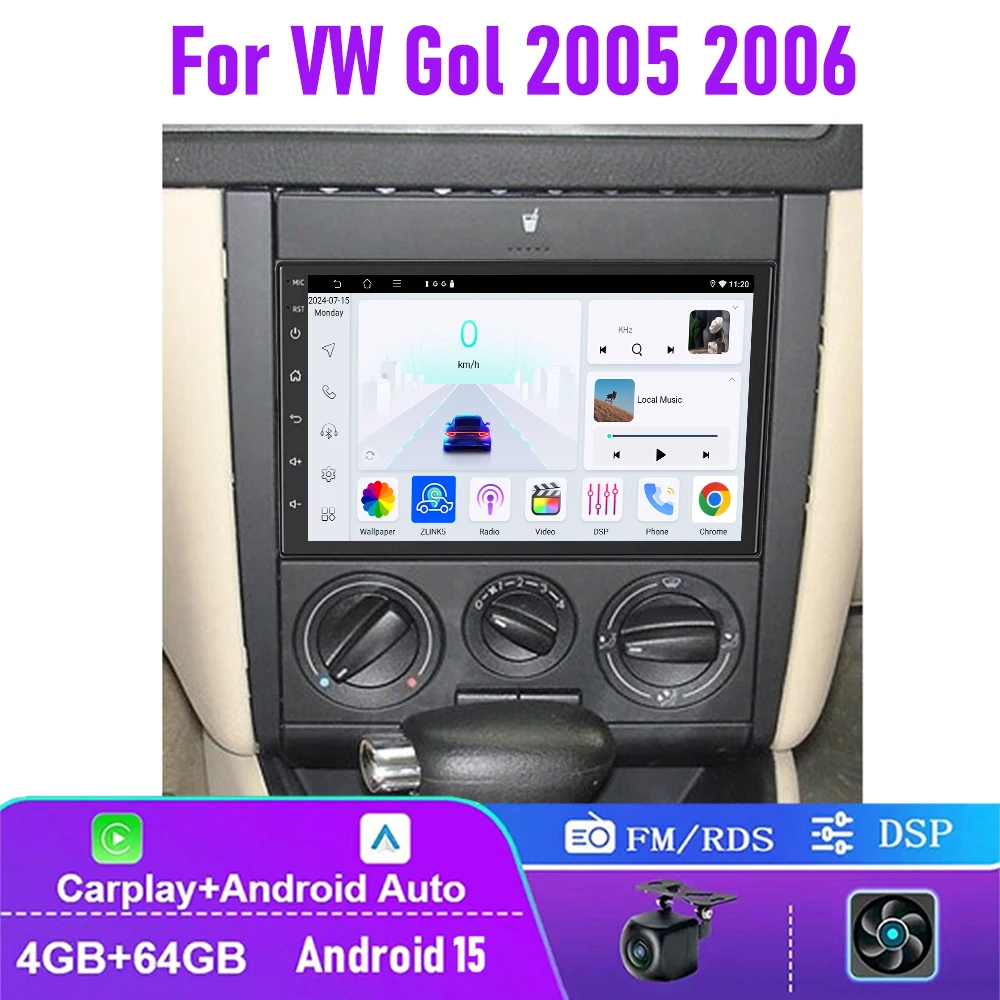 

7" 4+64GB For VW Gol 2005 2006 Car Radio Wireless Carplay Android 15 Auto Head Unit Steering Wheel Control
