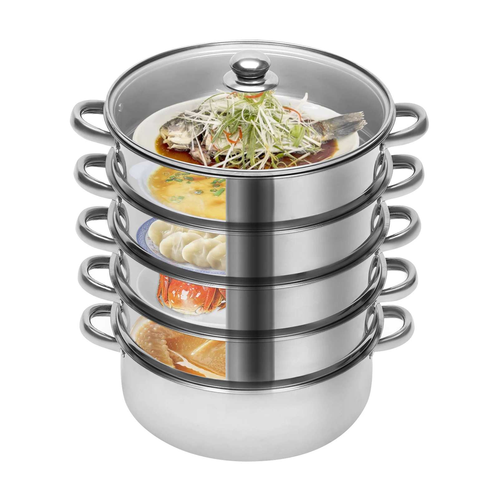 

Vegetable And Rice Steamer,Stainless Steel 5 Tier Steamer Momo Maker,Salad Steamer with Lid for Induction Cookers Gas Stoves