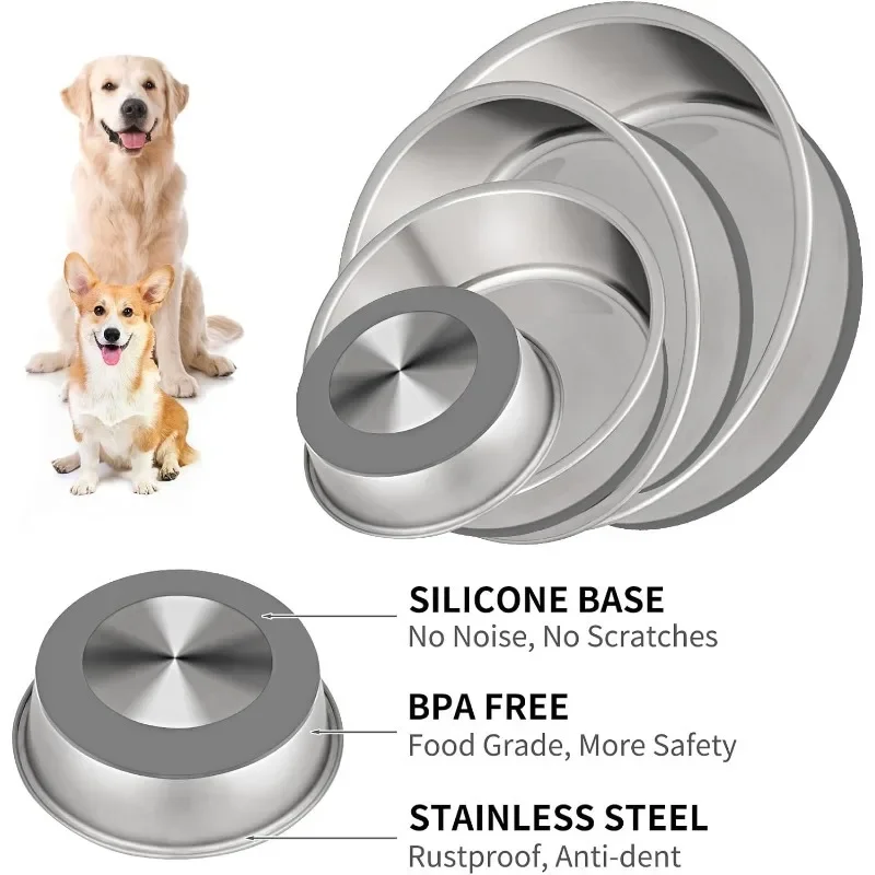 Cup Stainless Steel Dog Bowls Set for Food and Water, Silicone Base Anti-Slip,Extra Thick Metal Dog Bowl for Cats and Puppies