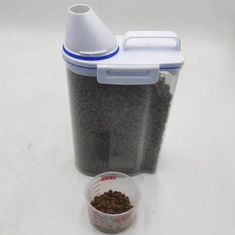 1 Stück Luftdichter Tierfutter-Aufbewahrungsbehälter, 1,5kg/2kg Plastik-Vorratsdose mit Messbecher für Hunde- und Katzen-Trockenfutter – Detail 8