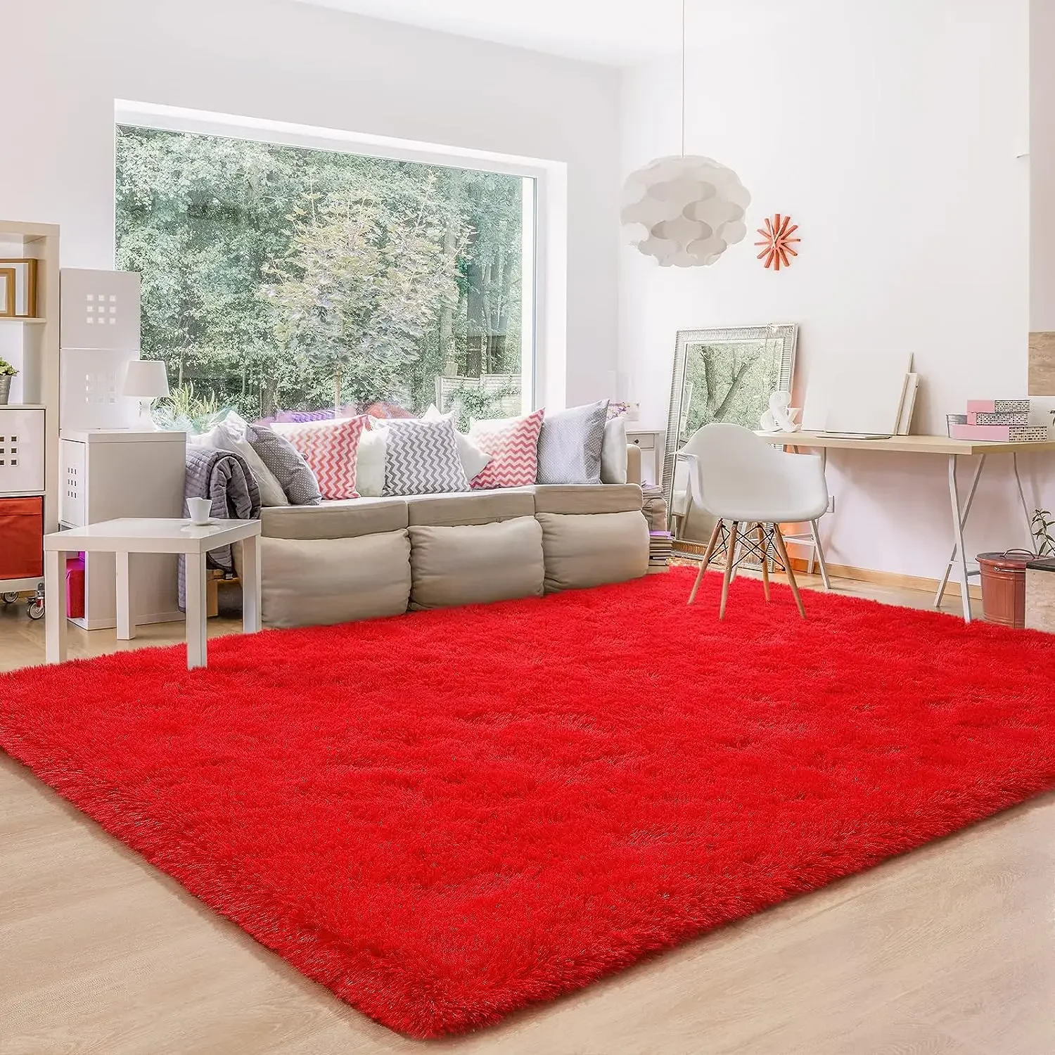 Christmas Red Fluffy Rug Ultra Soft Furry Bedroom Kids Room Living Room Shaggy Nursery Rug Furry Floor Carpet Modern Decor Cute